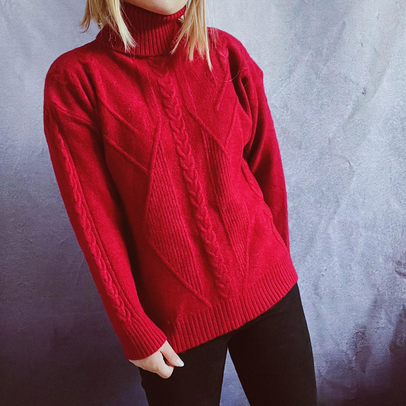 

Fashion Women And Winter Printing Knitted High Collar Long Sleeve Pullover Sweater Casual Sweater S винный