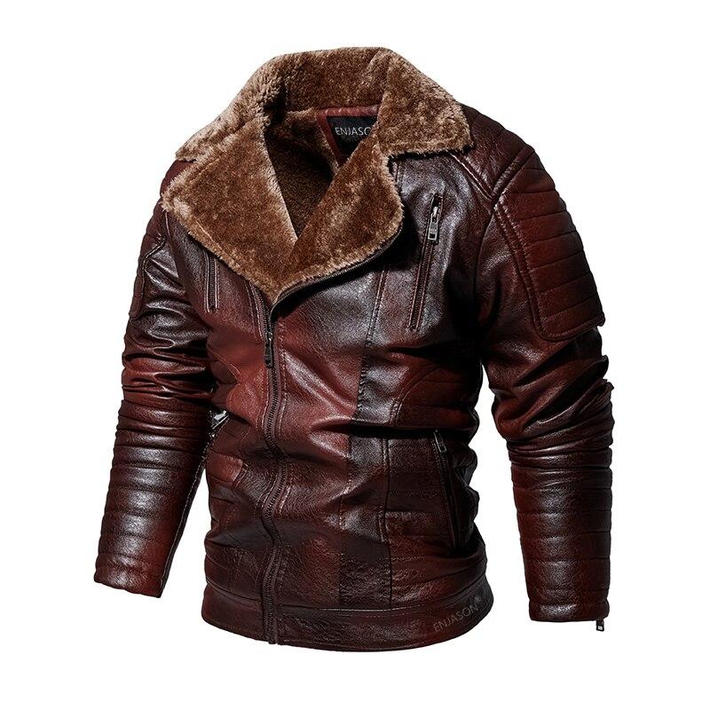Giacca in pelle vintage da uomo, giacca in pile invernale da uomo, calda, con collo in pelliccia sintetica