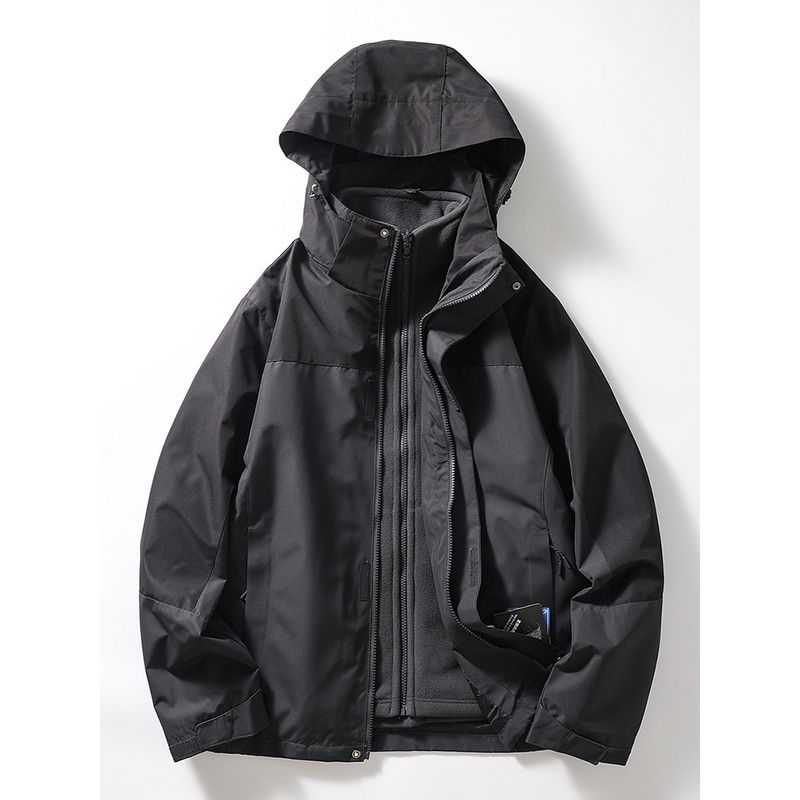 Color Matching Jacket Three-in-One Men's Detachable Outdoor Windproof Waterproof Cargo Outerwear Foreign Trade Men's Clothing Fleece-lined Jacket