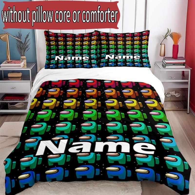 3pcs Duvet Cover Set (1*Duvet Cover + 2*Pillowcase, Without Core), Custom Name Among Us Pattern Bedding Set, Home Bedroom Decor Gift