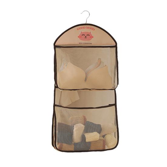 Mesh Wardrobe Organizer Large Capacity Storage Net with Hook Breathable Hanging Storage Pouch for Socks Underwear Dormitories Travel Use