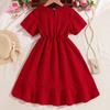 Robe d'été rouge à manches courtes pour filles de 8 à 12 ans
