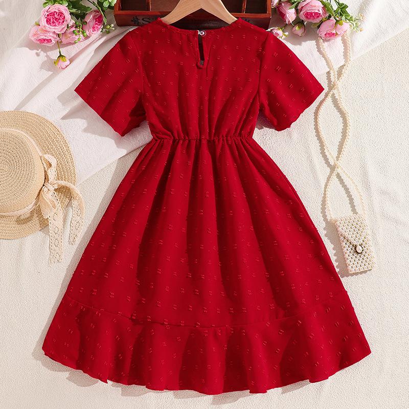 Robe d'été rouge à manches courtes pour filles de 8 à 12 ans