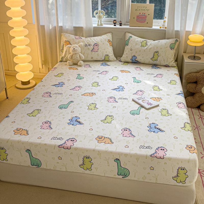 Washed Cotton Fitted Sheet with Elastic Bands Non Slip Adjustable Mattress Cover Printed  Pure Cotton  for Double King Queen