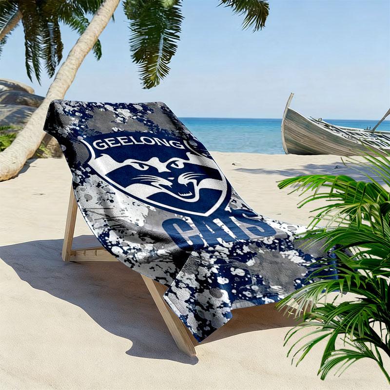 Geelong Cats Print Beach Towel, Large Soft Quick Dry Towel for Beach Camping Swimming