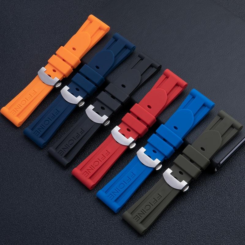 Soft Nature Rubber 26mm Black Blue Red Orange Green Waterproof Watchband For Panerai Strap 47mm Dial Wristband Folding buckle