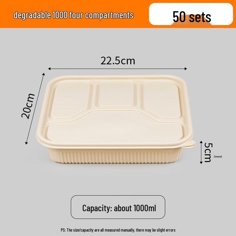 Degradable Disposable 4-Compartment Takeout Food Boxes