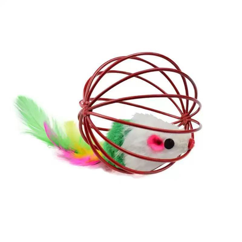 Colorful Feather Teaser Wand: Interactive Cat Toy with Chewable Plush Mouse for Self-Play and Boredom Relief