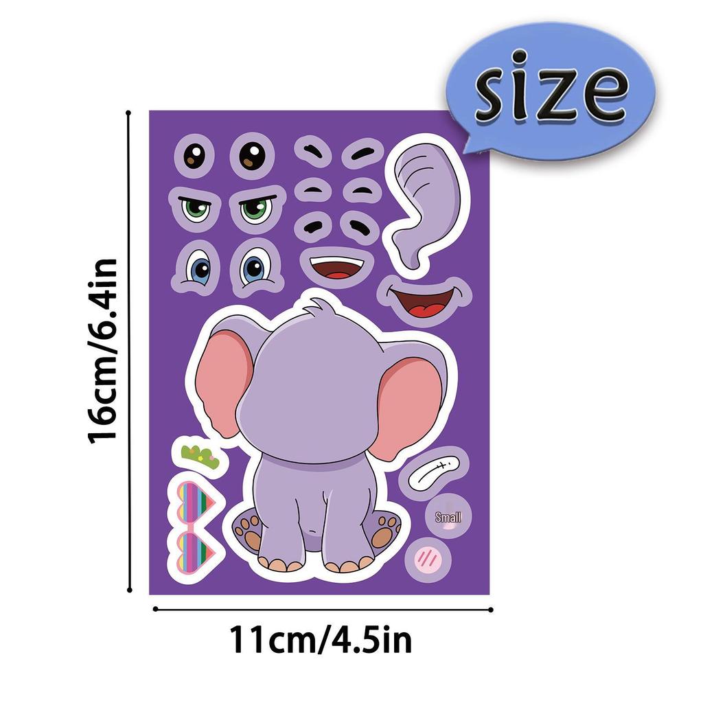 Original Cute Animal Face Swap Stickers - 8 Sheets (Giraffe, Elephant) for Children's Educational Learning Puzzles