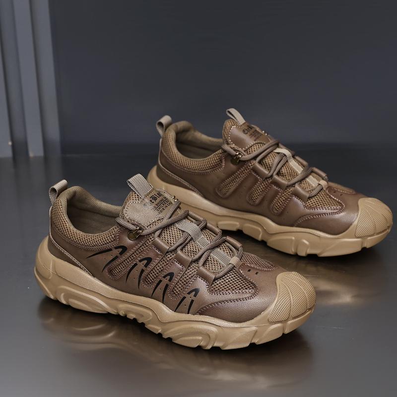 Fashion Golden Sapling Size 38-44 Men's Genuine Leather Shoes Outdoor Leisure Breathable Daily Loafers Non-slip Climbing Hiking Sneakers