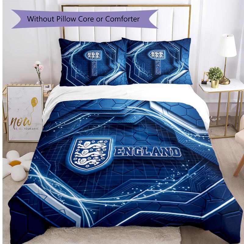 Set Biancheria da Letto Stampata Calcio Inghilterra 3 Pezzi Copriletto Traspirante Accogliente come Regalo per la Casa Nuova o per le Feste