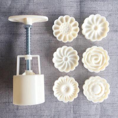 6pcs/set Flower Shaped Mooncake Mold 50g DIY Hand Pressure Fondant Moon Cake Mould Plastic Press Cookie Cutter Baking Tool
