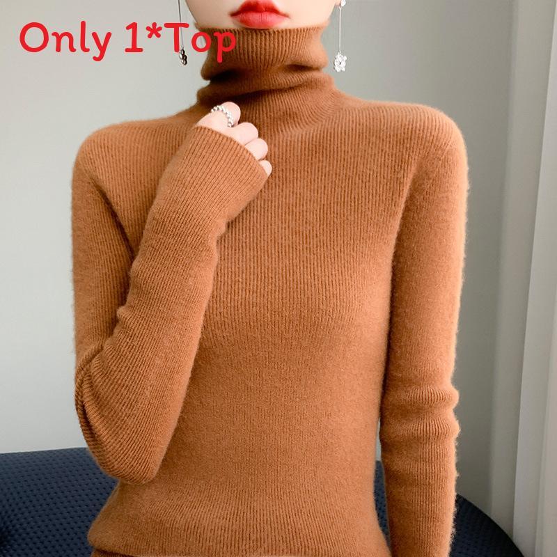 Korean Style Turtleneck Knit Sweater For Women With Ribbed Design For Casual Wear