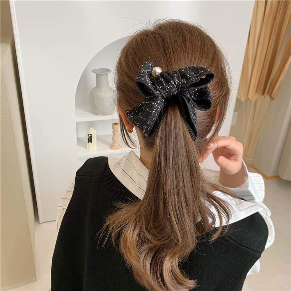 Hair Accessories Korean Women Lattice Bow Hairpin Ponytail Holder Vertical Clip Banana Clip