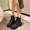 Mid-barrel Cotton Boots Winter New Round Toe Lace-up Front Side Zip Platform Non-slip Wear-resistant Block Heel Shoes