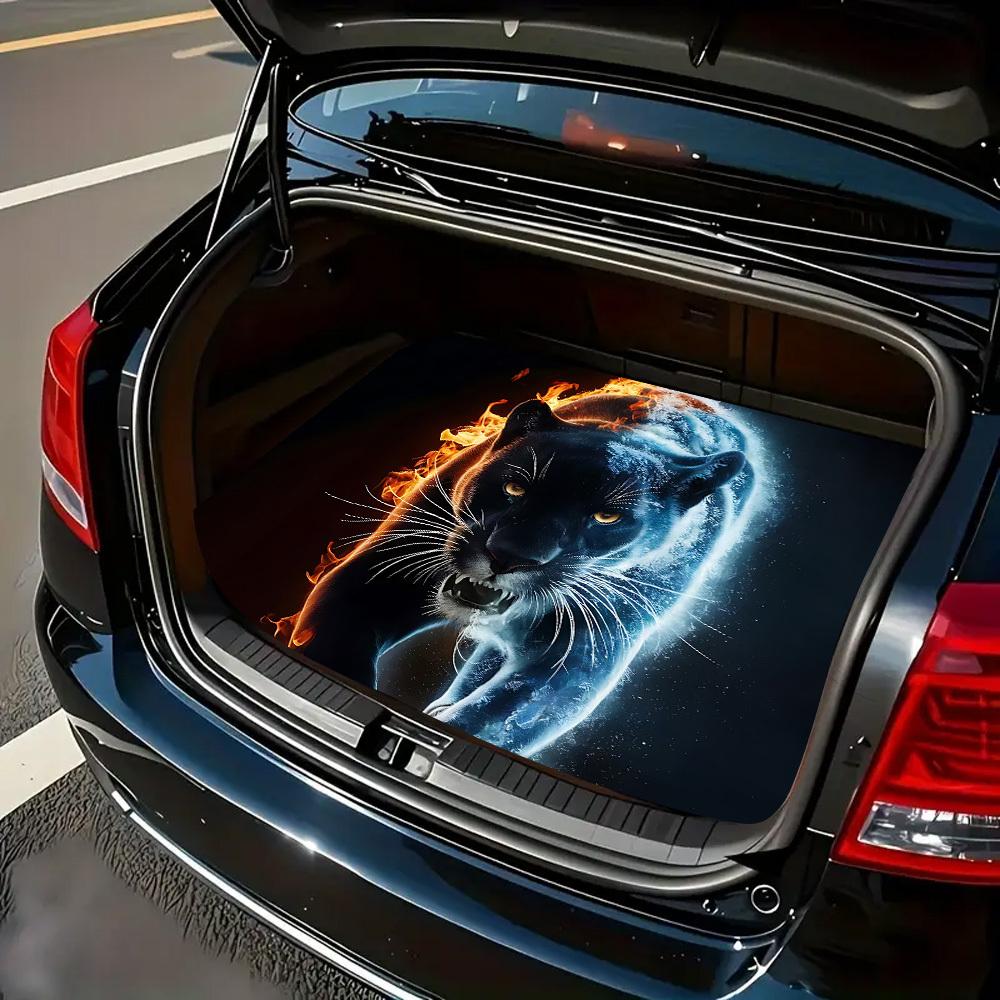 1Pcs Flame Black Panther Print Car Trunk Mat with Anti Slip Cargo Liner Waterproof Rear Storage Protector Floor Mat for SUV Seda