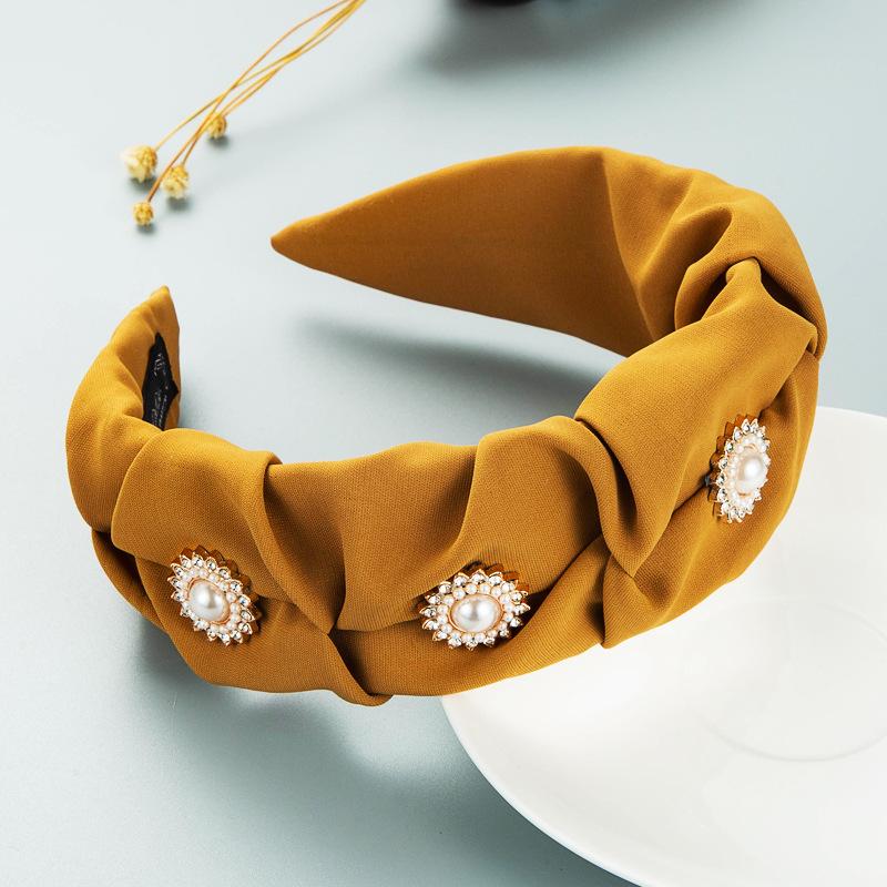 

Женский обруч для волос, простая плиссированная тканевая жемчужная открытка, универсальная широкая повязка на голову, аксессуары для волос OneSize кофейный