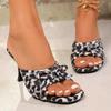 Fashion Female Shoes On Sale 2024 New Open Toe Women's Slippers Summer Bow Tie Leopard Print Sexy Dress Stilettos or Thin Heels Slippers