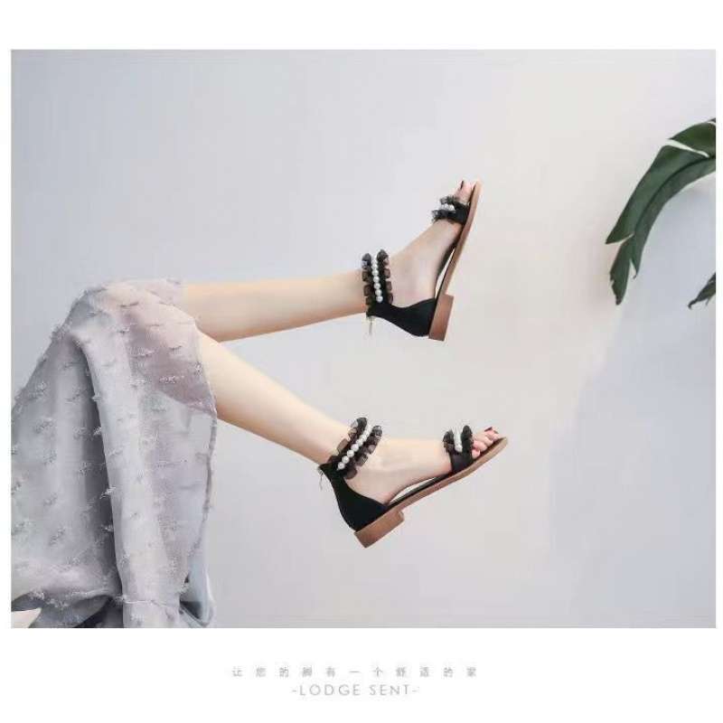 

Roman sandals women s 2025 summer new flat-bottomed straps versatile student Korean version of casual fashion beach shoes 35 чёрный
