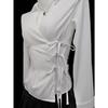 Women's Casual Top, Versatile, Elegant, Waist Cinching Design, Solid Color Women's Shirt