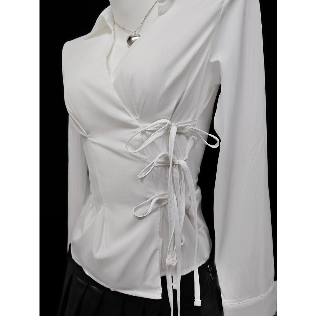 Women's Casual Top, Versatile, Elegant, Waist Cinching Design, Solid Color Women's Shirt