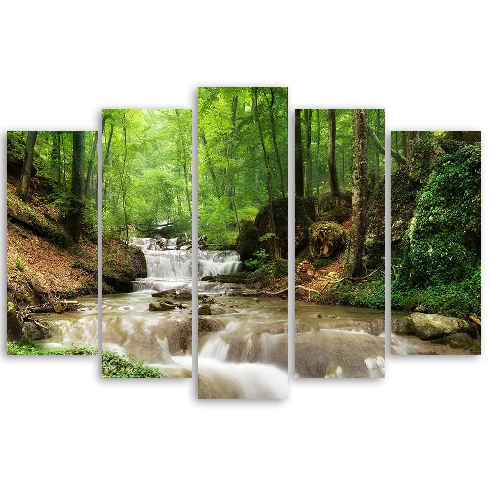 Pânză de imprimare din cinci bucăți Cascada Pădure Pârâul Natura