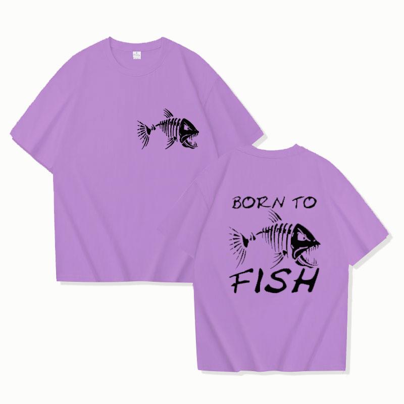 Geboren zum Angeln Lustiges Shirt Mode Angler T-Shirts Kurzarm Lustige Angelliebhaber T-Shirts Lässiges Sommer Herren Street T-Shirt