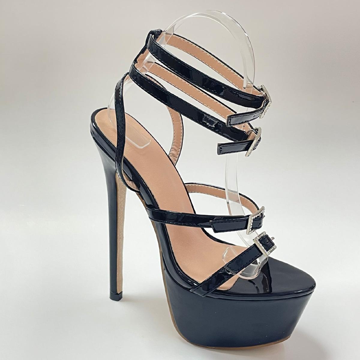 

Модные женские босоножки на платформе с очень высоким каблуком – Дизайн с несколькими ремешками с пряжками из страз, стильные розовые и черные туфли для вечеринок 35 чёрный