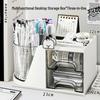 Large Capacity Rotating Pen Holder with Drawer - Desktop Stationery Organizer for Students and Offices