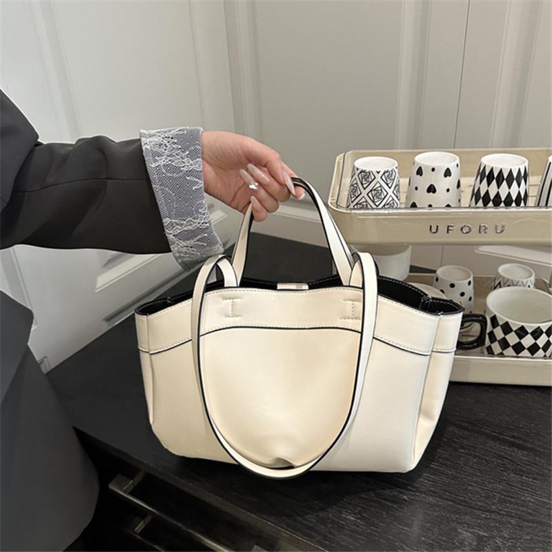Solid Color Soft Leather Handbag Women Single Shoulder Tote Bag, Large Capacity Commuting Set Handbags Shopping Cross Body Bags