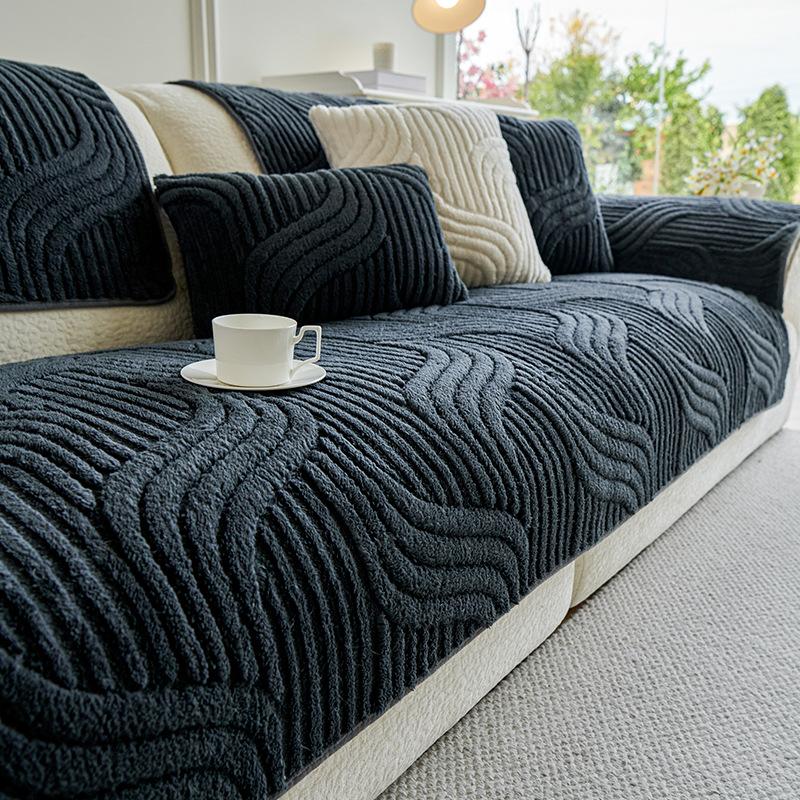 3D Plush Couch Cushion Winter Non Slip Soft Sofa Blanket Solid Color Thickened Anti Cat Scratch Sofa Mat Sofa Protective Cover