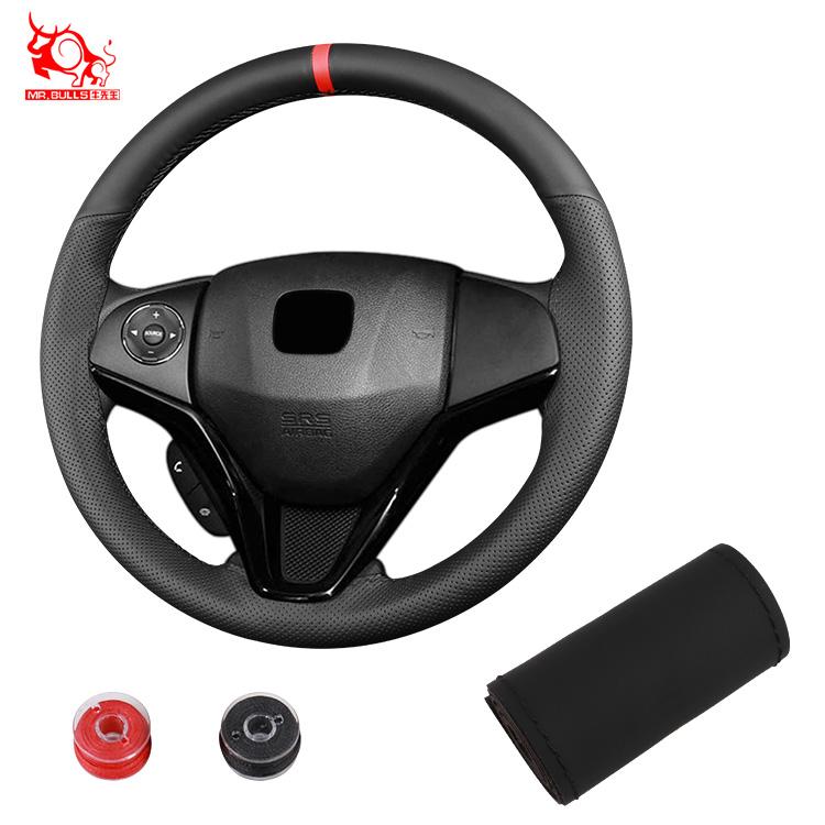 Gloss Universal Hand Sewn Artificial Black Leather Car Steering Wheel Covers for toyota for honda