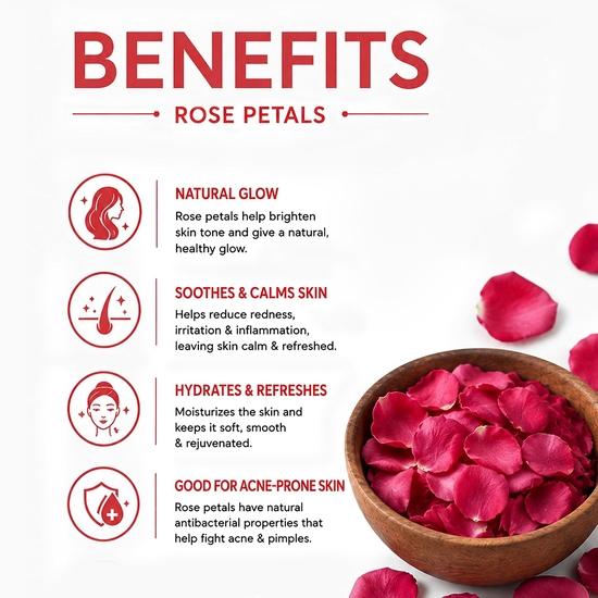 Brijbooti Rosenblüten getrocknet 100 Gramm | Rosenblüten getrocknet essbar | Gulab Patti für Gesicht, Körper, Bad, Haare, Kochen, Essen & Kräutertee | Rose Blume
