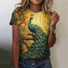 Fashion Women's T-shirt With Cute Peacock Graphic 3D Printed Short Sleeve Summer T-shirts Oversized Loose Women's Clothing