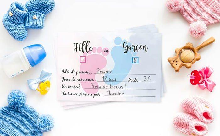 Cartes Pronostics - OLILLY - V6 - 20 Cartes - Thème Gender Reveal - Papier 300g - Livraison Rapide