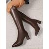Fleece Pointed Toe High Heel Fashion Boots 2025 Winter Thick Heel Women's Plus Size V-mouth Boots
