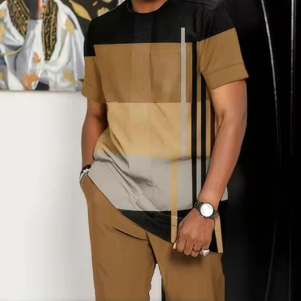 The new men s set for Spring and Autumn 2025 features a casual fashionable comfortable and soft 3D striped pattern print S