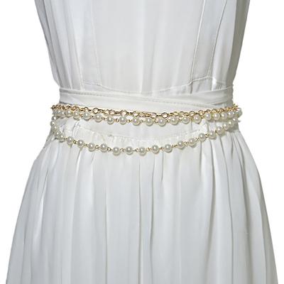 Women Imitation Pearl Belts Chain Belts Pearl Chain Women Clothing Accessories