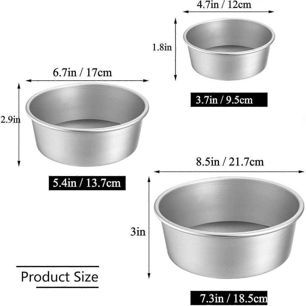 Round Cake Pan Set - 4" 6" 8" Aluminium Cake Pans with Removable Base, Round Cake Baking Pans for Wedding Birthday Party