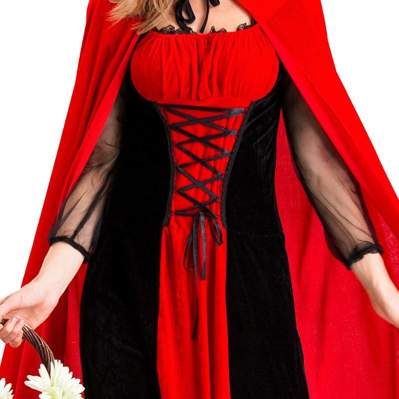 New Halloween costume, nightclub queen vampire costume, red and black with cape Little Red Riding Hood costume