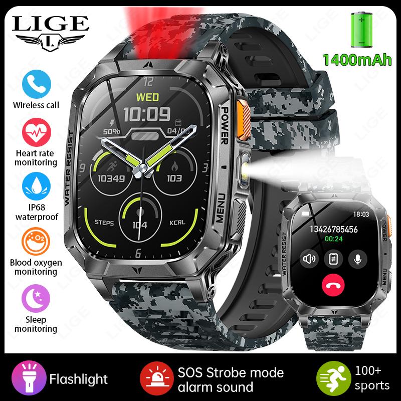 

LIGE New Men s Smart Watch 2.01inch large Screen 1400mAh Large Sattery Bluetooth Calling Smart Watch Outdoor Sports Waterproof Smart Bracelet silicone strap синій