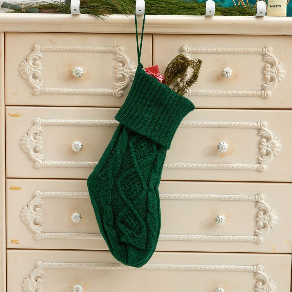 

Вязаные рождественские чулки, рождественские подарочные пакеты, украшения для камина, носки с изображением Санты и лося, прекрасный рождественский подарочный пакет зелёный