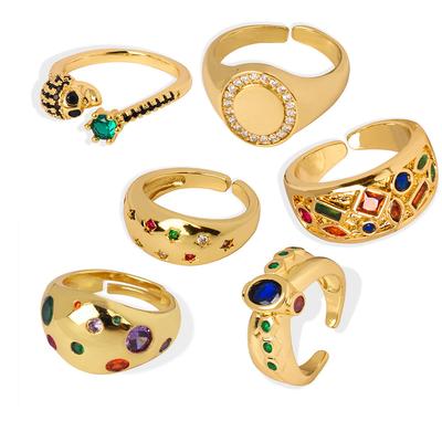 Personality Exaggerated Hip-Hop Punk Series Ring Spring Diamond-Set Copper Gold-Plated Ring