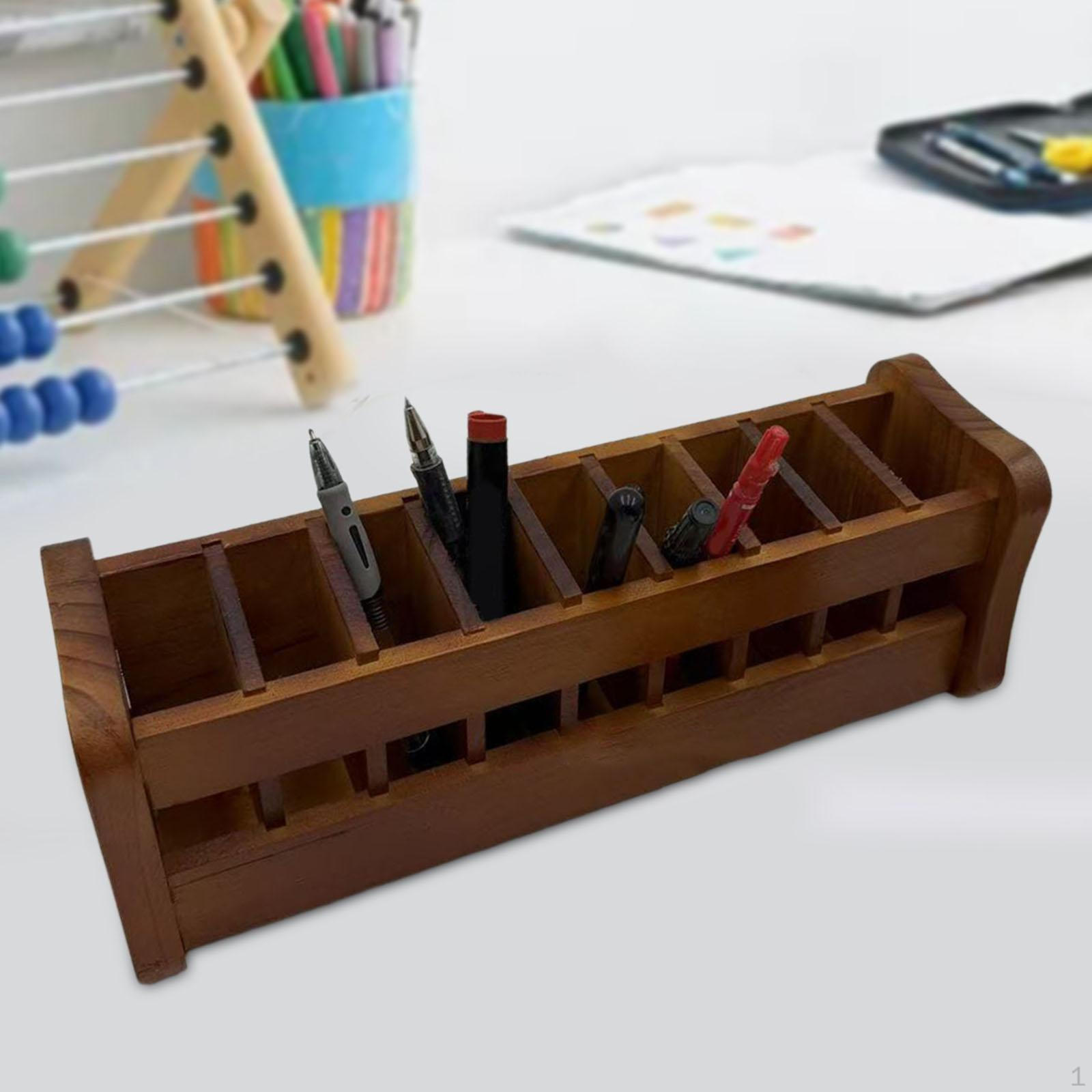 

Desk Pencil Holder Makeup Brush Silverware Organizer for Party Cosmetic Brushes Dark Wood