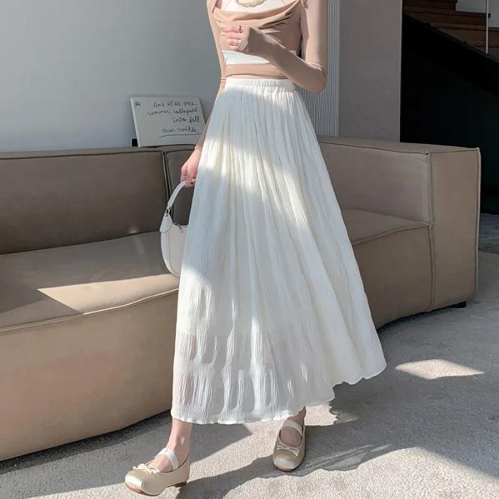 Summer new pleated skirt high waist pleated skirt large umbrella skirt medium and long fashion gauze skirt S