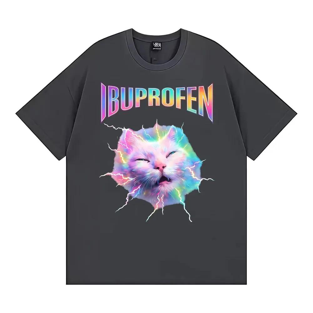 IBUPROFEN Funny Cat Meme Vintage Tee Shirt Unisex Women Hot Sale Harajuku Fashion Streetwear Tshirt Summer Loose Oversized T Shirt