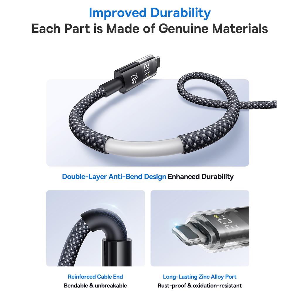 Cablu de Date cu Încărcare Rapidă BASEUS Seria Display II 1m Tip-C la iP 20W Cablu Împletit din Nailon