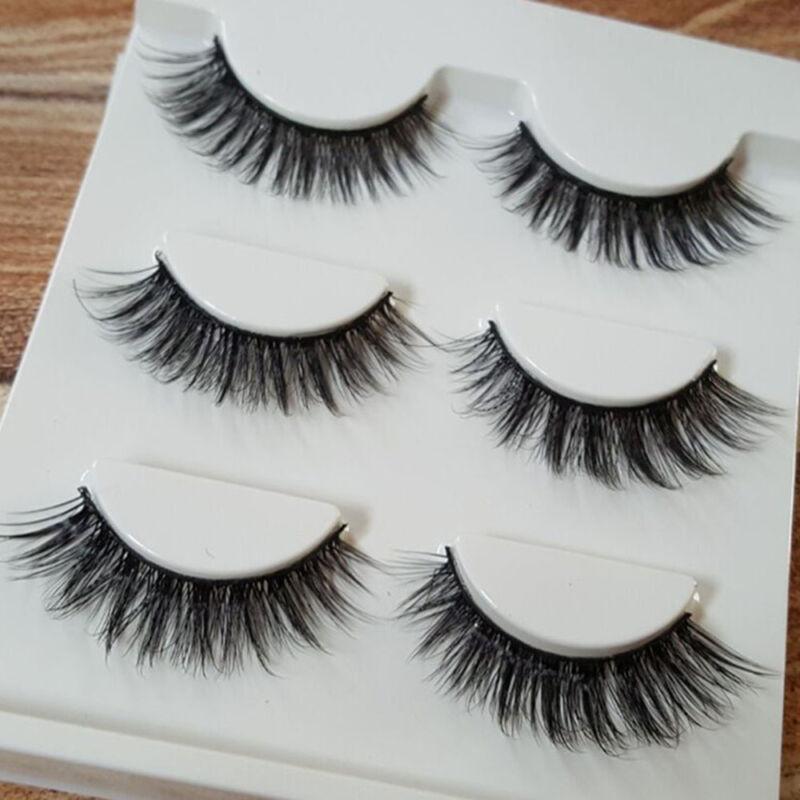 Luxurious 3 Pairs Black 100% Real Mink False Eyelashes With Natural Cross Style