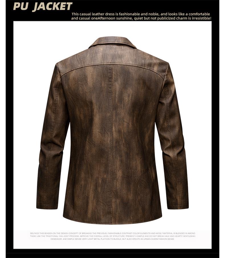 Men's Retro European & American PU Leather Motorcycle Jacket – Slim Fit, Trendy Design with Lapel Collar