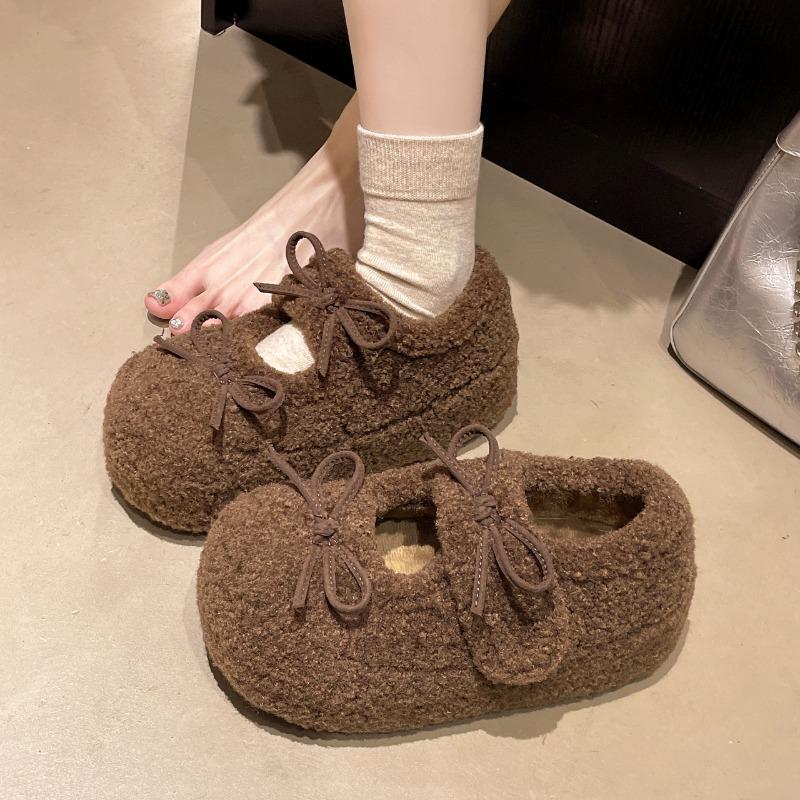 Winter Chunky Loafer Shoes Women New Fleece Lined Warm Women Slip On Shoes Comfortable Height Increase Female Cotton Shoes